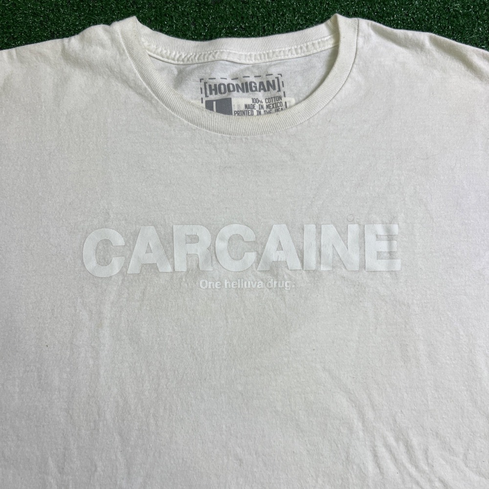 Hoonigan Carcaine One Helluva Drug White T-Shirt Short Sleeve Mens Size Large‎